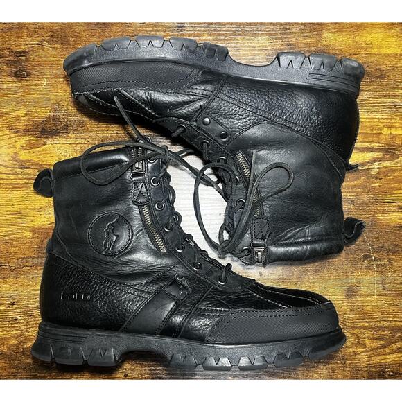 Polo Ralph Lauren Boots Mens Size 12 Andres Leather Duck Hiking Zip Lace Up - Picture 3 of 10
